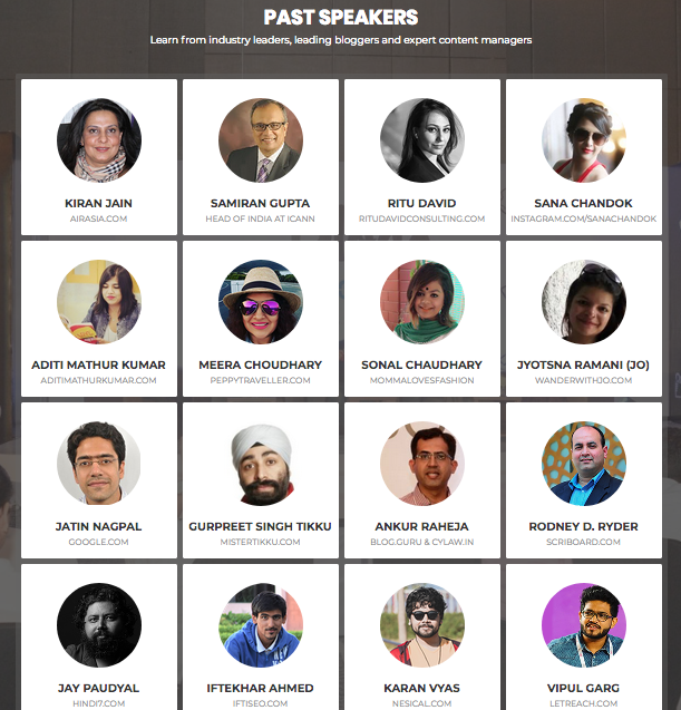 Past speakers at BlogX India